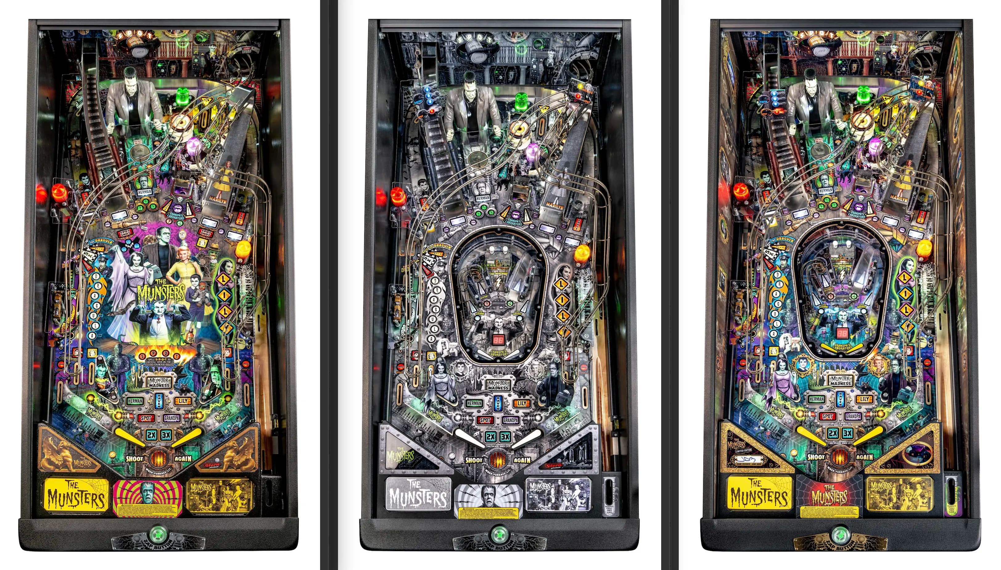 The Munsters pinball machine playfield with colorful vintage monster characters