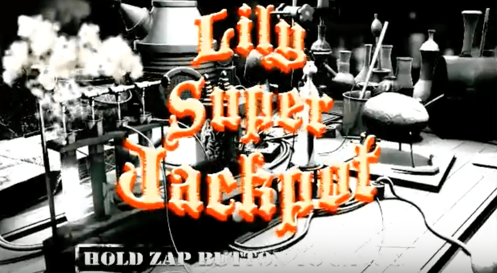 Lily Sweet Jackpot logo with scientific laboratory equipment in background