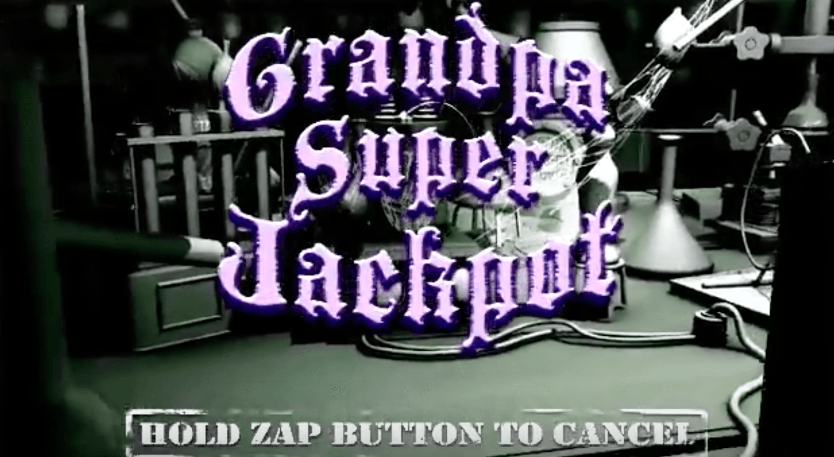 Grandpa Super Jackpot video game screen with retro laboratory background