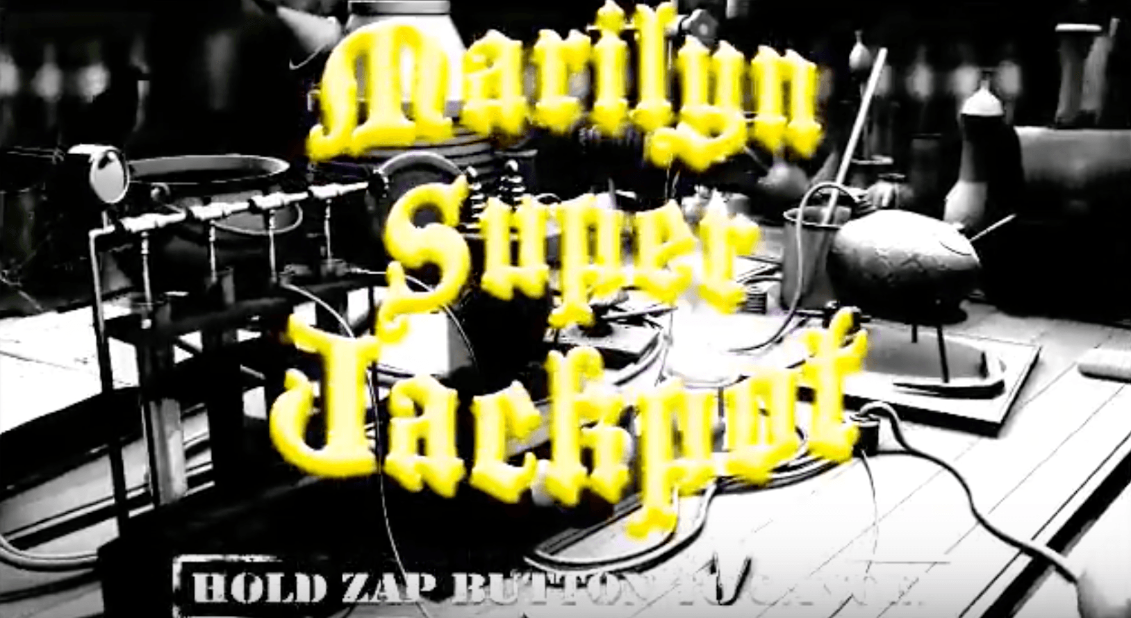 Marilyn Super Jackpot logo with yellow text on black and white background