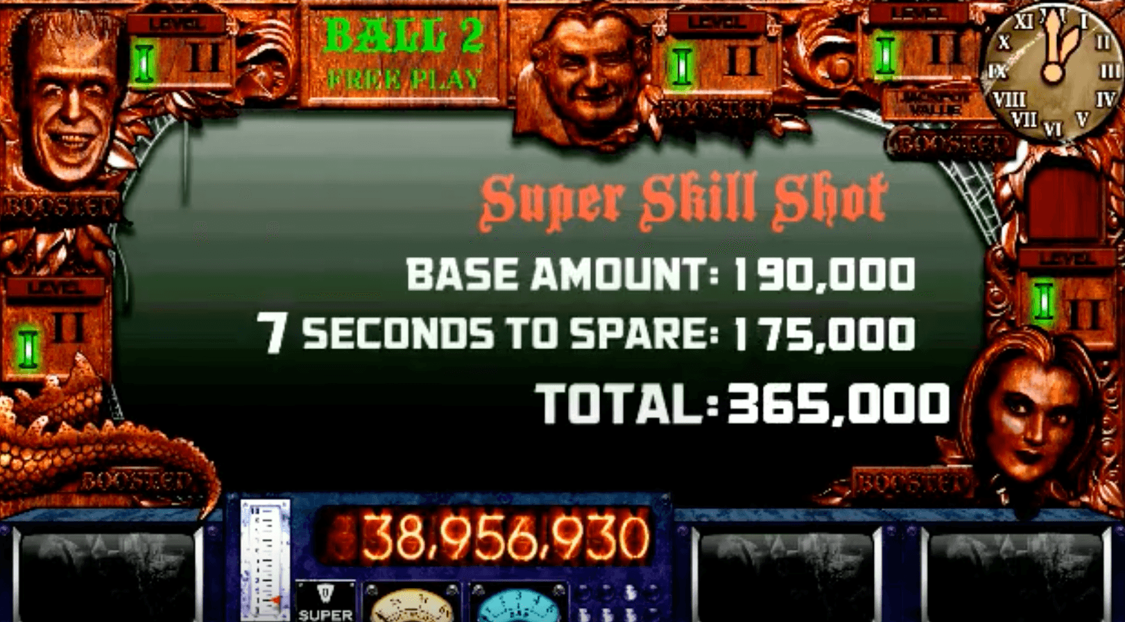 Pinball 2 game screen showing Super Skill Shot scoring details