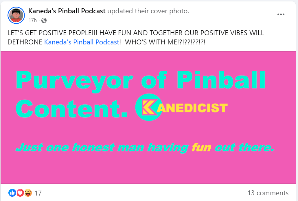 kaneda's pinball podcast meltdown facebook