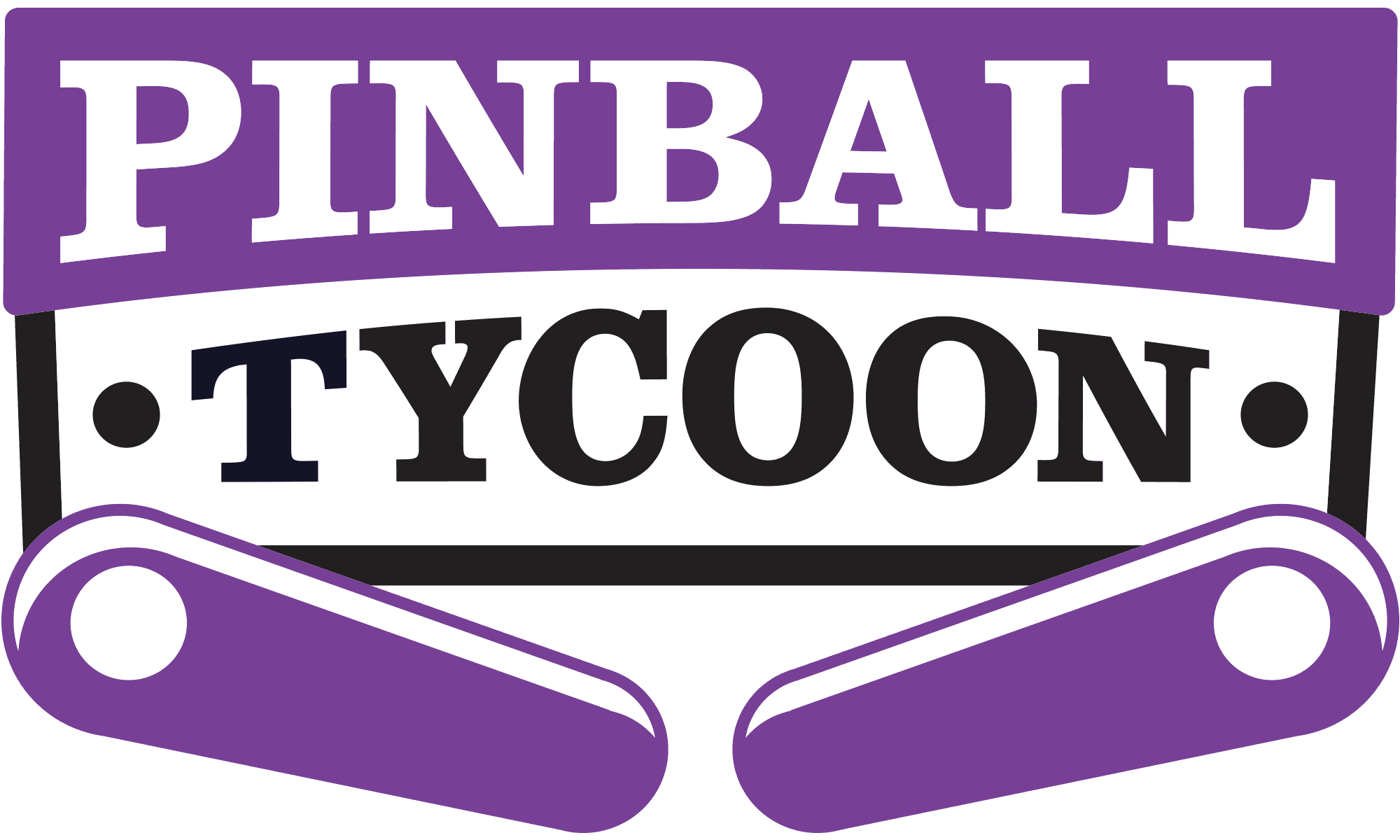 Pinball Tycoon logo with purple flippers and stylized text