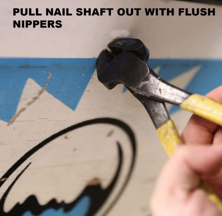 Flush nipper tool removing nail shaft from surface