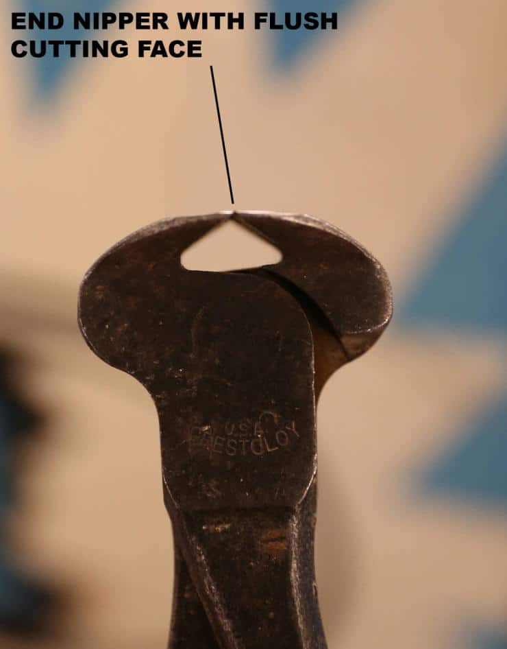 Close-up of end nipper tool with flush cutting face