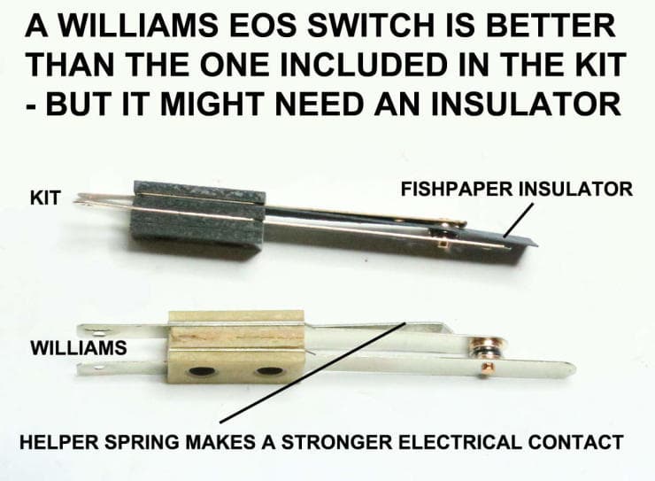 Comparison of Williams EOS switch and kit switch with labels