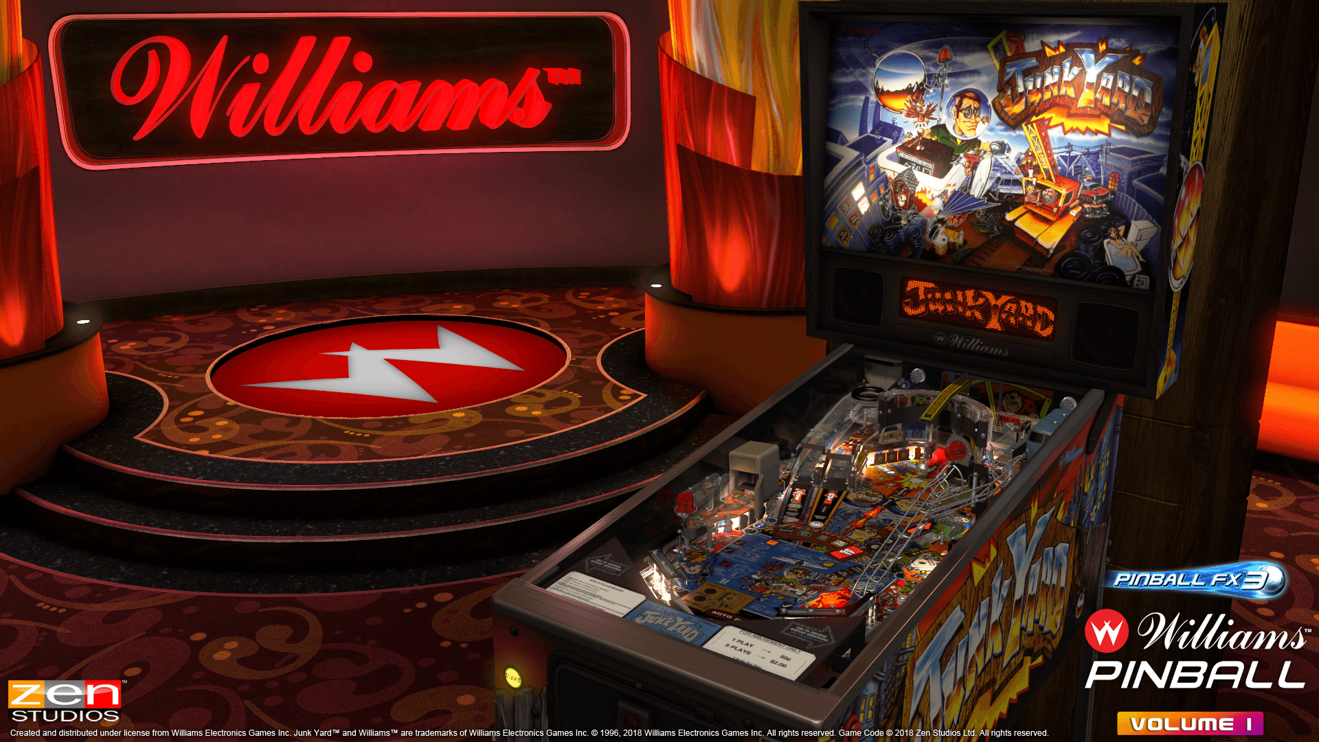 Junkyard pinball machine with Williams logo and vibrant game board