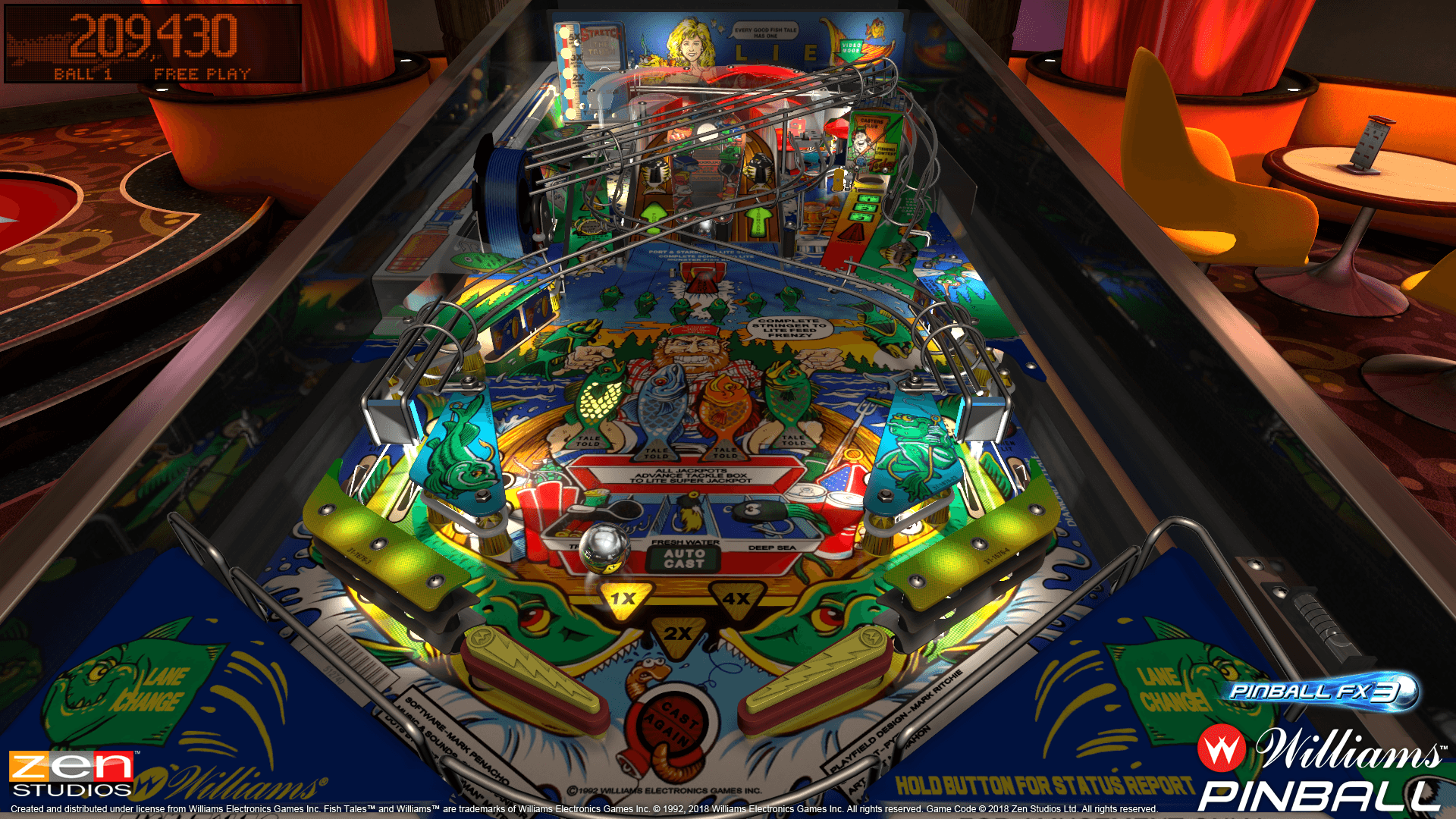 Colorful digital pinball machine with complex layout and glowing elements