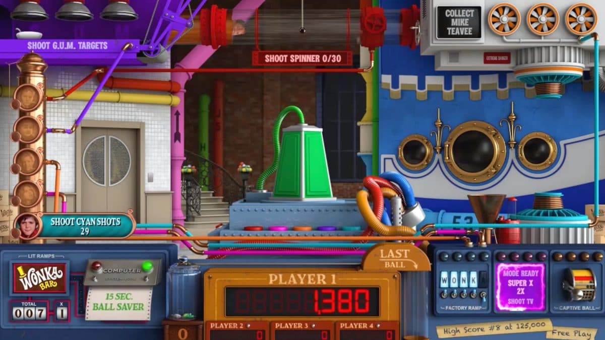 Colorful pinball machine interface with complex steampunk-style game controls