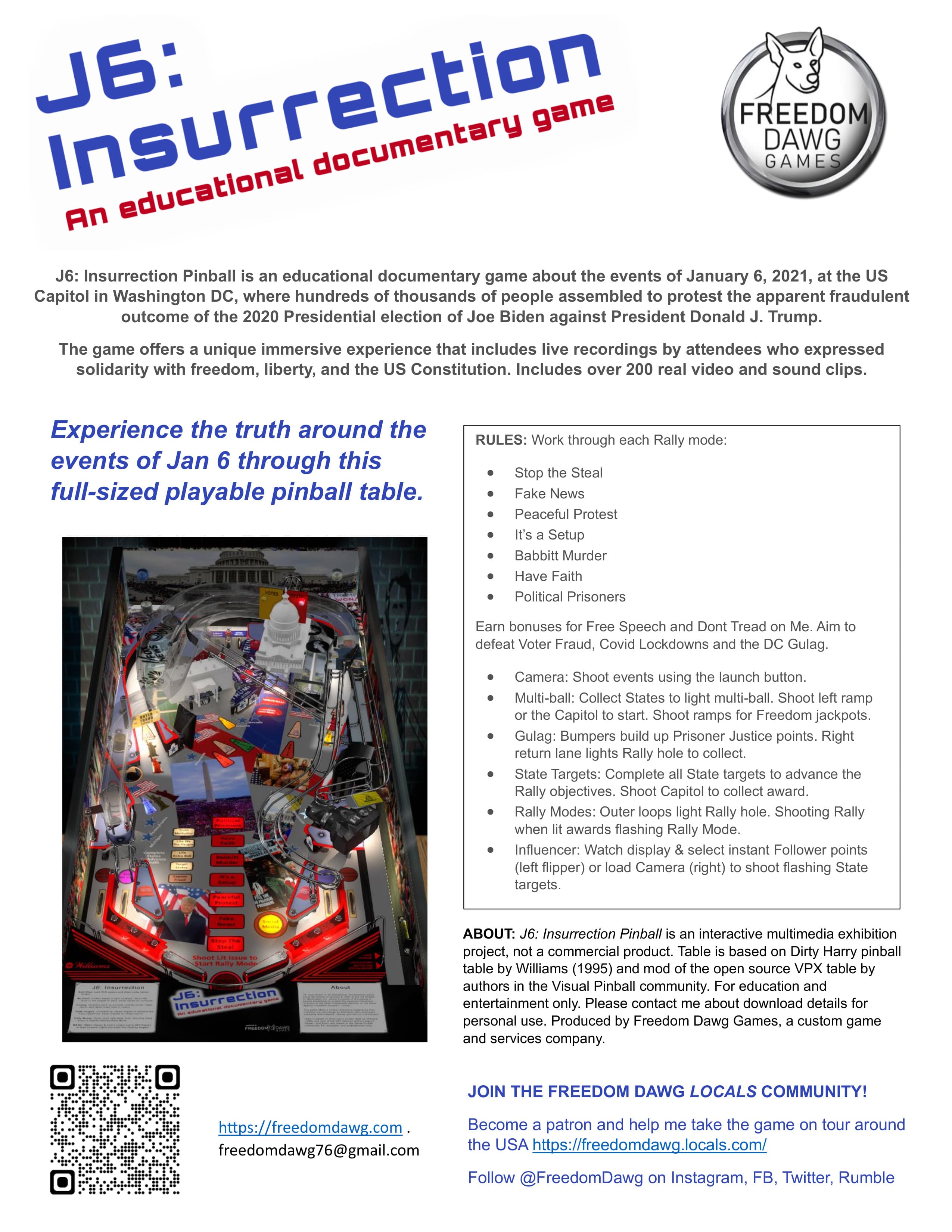 J6: Insurrection January 6th Pinball Machine Promo Flyer